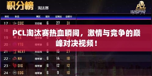 PCL淘汰賽熱血瞬間，激情與競爭的巔峰對(duì)決視頻！