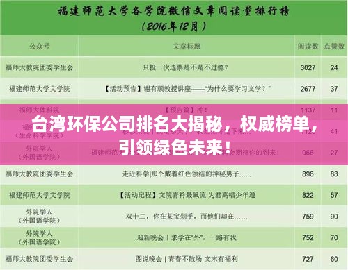 臺灣環(huán)保公司排名大揭秘，權(quán)威榜單，引領(lǐng)綠色未來！